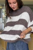  Big Softie Block Stripe Cap Sleeve Knit Top Mocha /15=